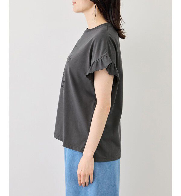 Rope&rsquo;Picnic「フリルスリーブロゴTシャツ/接触冷感・汗染み防止」|Tシャツ・カットソー|