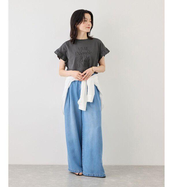 Rope&rsquo;Picnic「フリルスリーブロゴTシャツ/接触冷感・汗染み防止」|Tシャツ・カットソー|