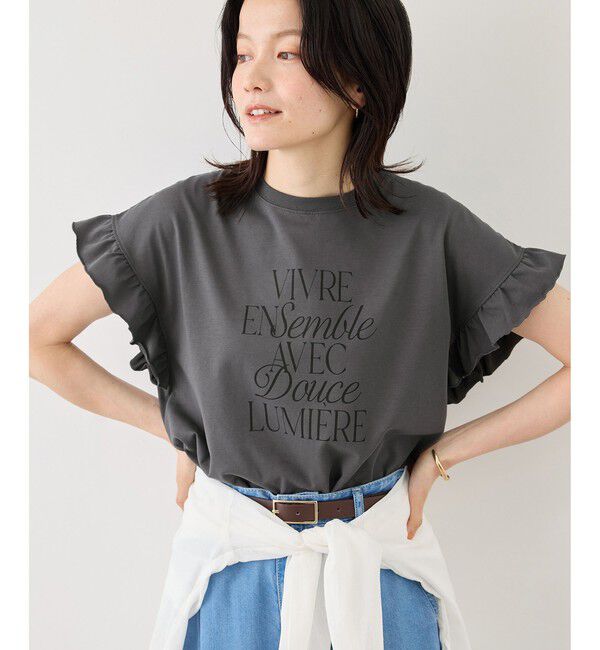 Rope&rsquo;Picnic「フリルスリーブロゴTシャツ/接触冷感・汗染み防止」|Tシャツ・カットソー|