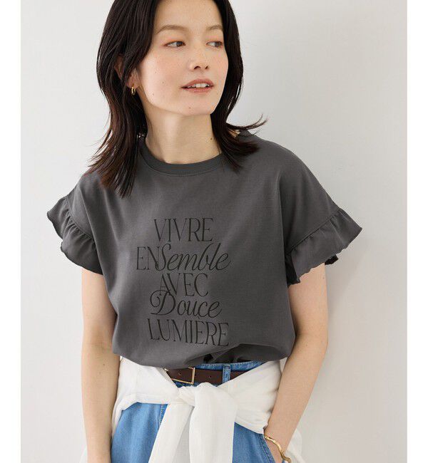 Rope&rsquo;Picnic「フリルスリーブロゴTシャツ/接触冷感・汗染み防止」|Tシャツ・カットソー|