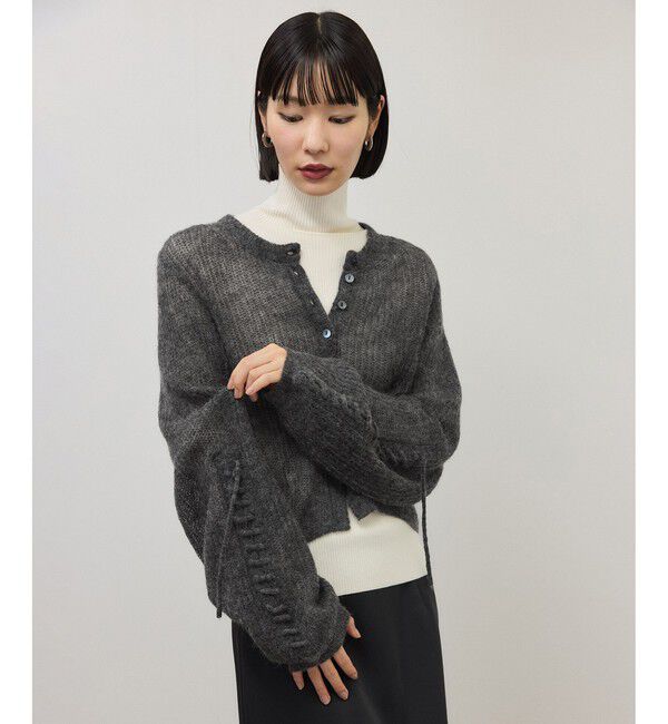 ADAM ET ROPE'「【WEB限定】シアーモヘアリボンカーディガン」|カーディガン|