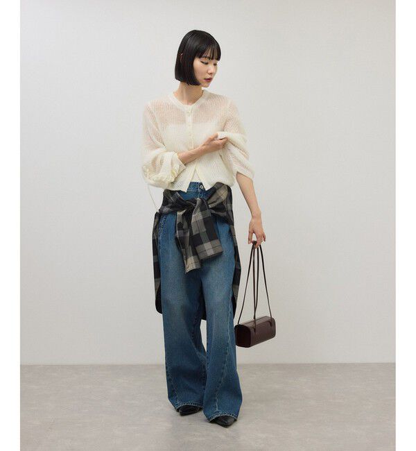 ADAM ET ROPE'「【WEB限定】シアーモヘアリボンカーディガン」|カーディガン|