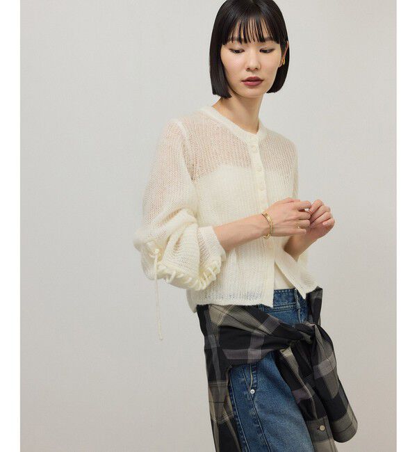 ADAM ET ROPE'「【WEB限定】シアーモヘアリボンカーディガン」|カーディガン|