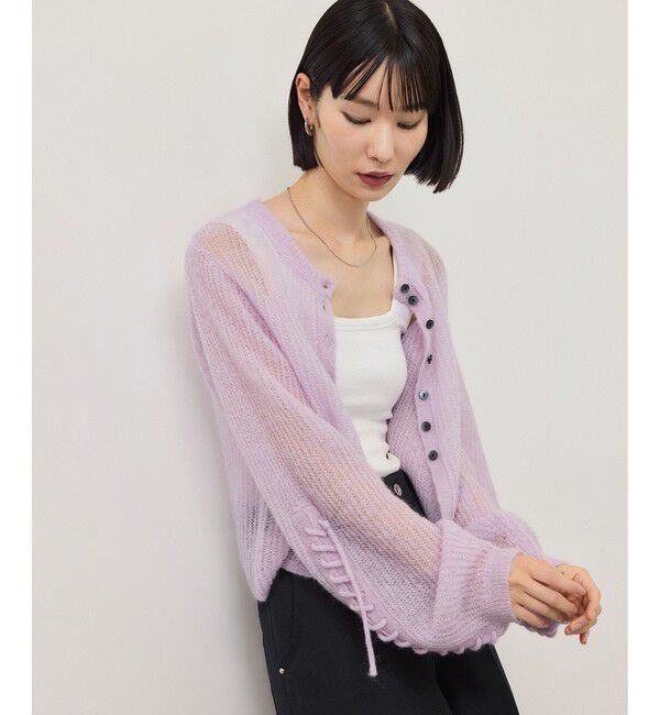 ADAM ET ROPE'「【WEB限定】シアーモヘアリボンカーディガン」|カーディガン|
