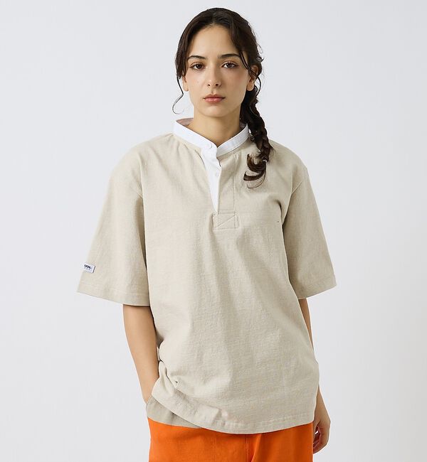 ABAHOUSE「【BARBARIAN / バーバリアン】Henley Collar Short」|ポロシャツ|ライトベージュ