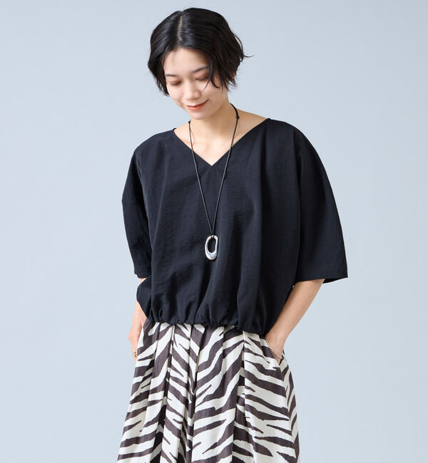 Liesse「Vネックバルーンショートブラウス（セットアップ可）」|シャツ・ブラウス|ブラック