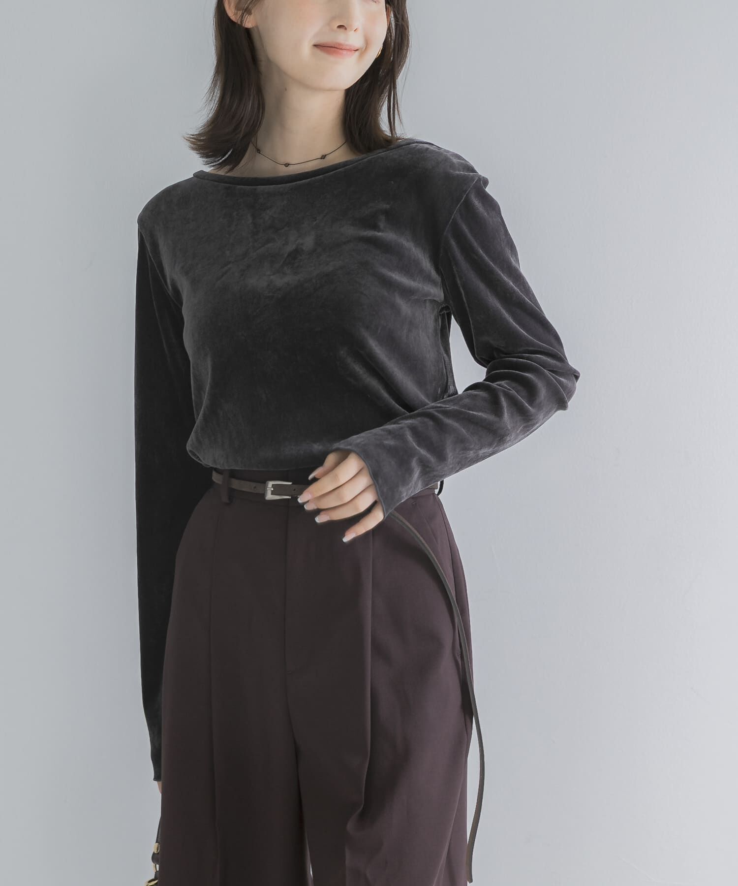 URBAN RESEARCH ROSSO「シアーベロアバックシームカットソー」|Tシャツ・カットソー|