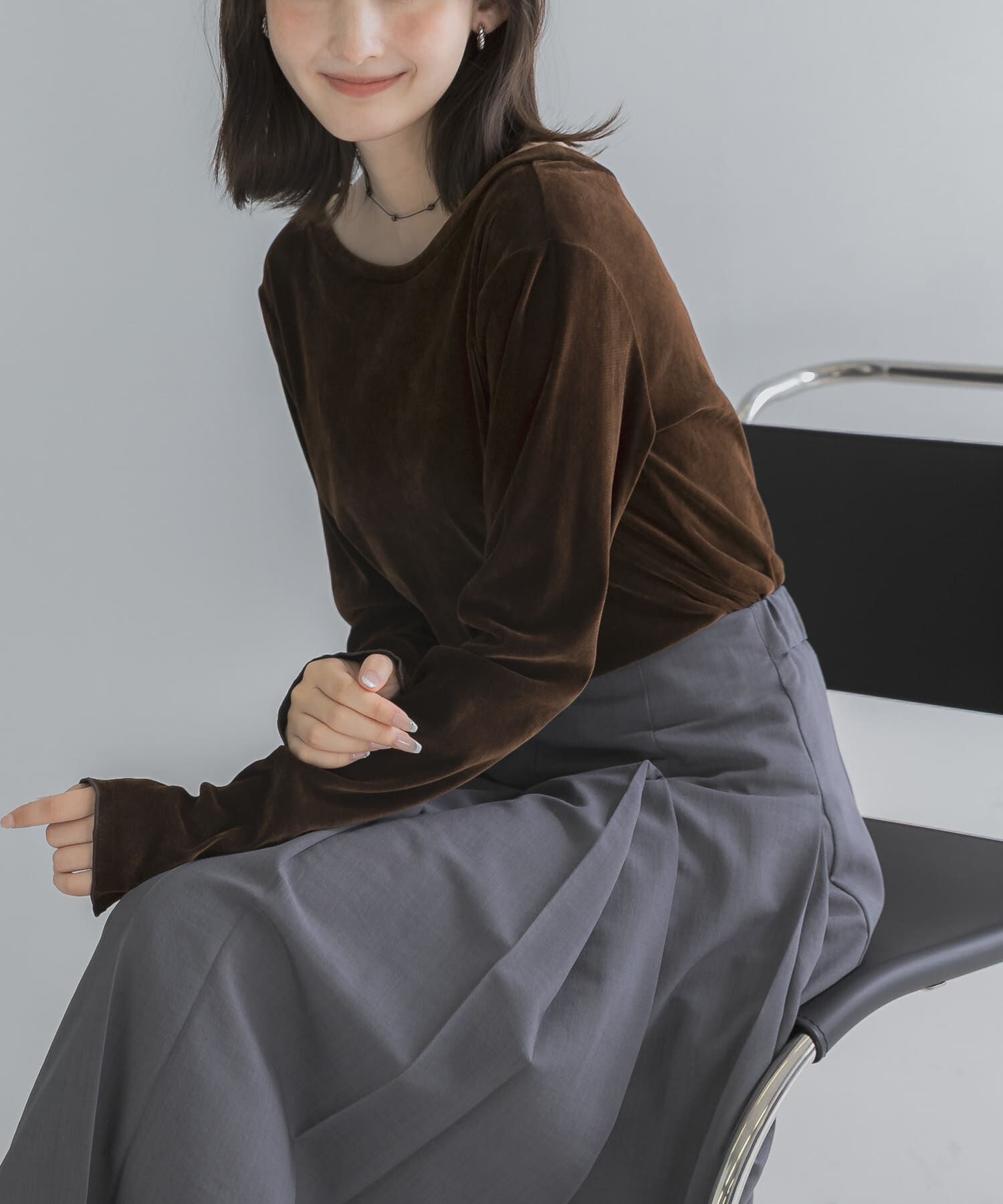 URBAN RESEARCH ROSSO「シアーベロアバックシームカットソー」|Tシャツ・カットソー|