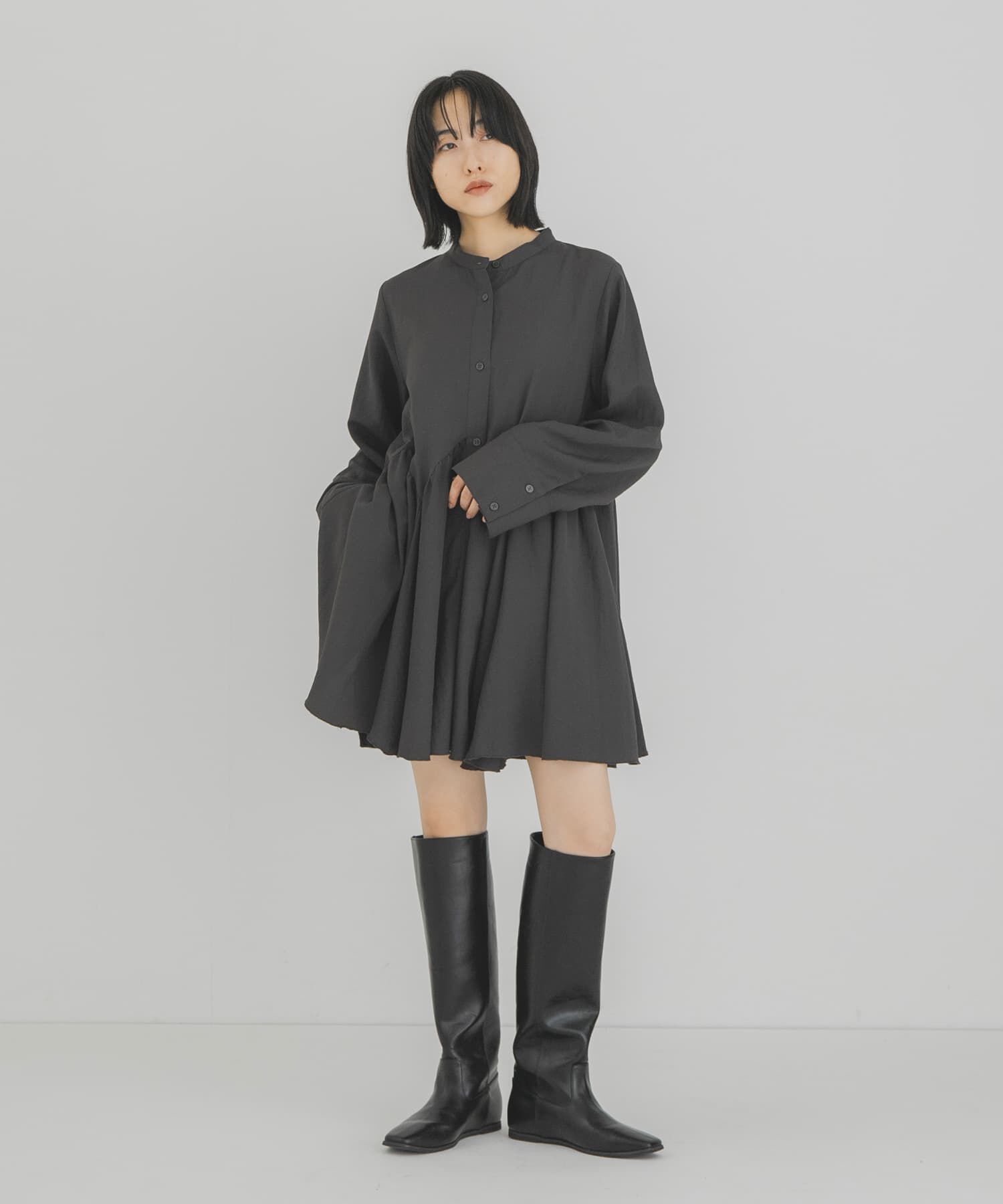  「ギャザーシャツワンピース」|ワンピース|