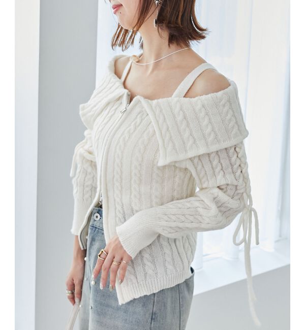 MAJESTICLEGON「ダブルジップケーブルニット」|ニット・セーター|