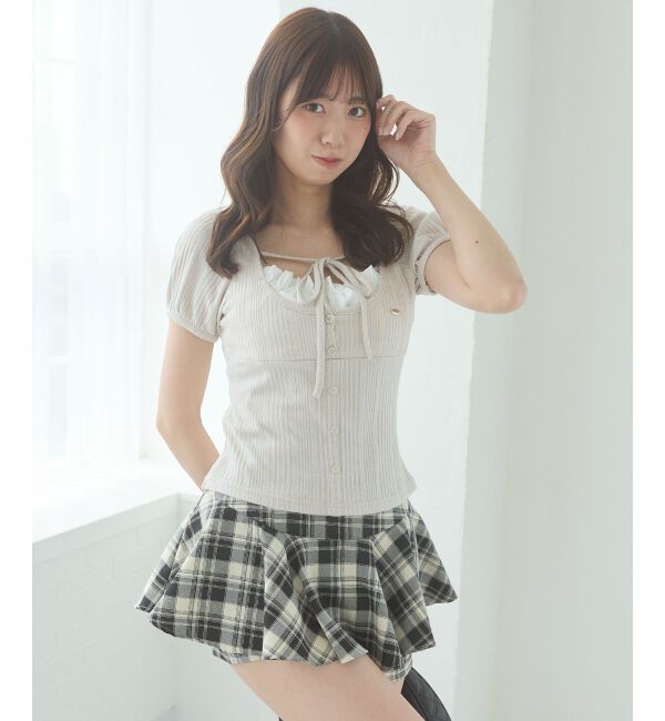  「リボンレイヤードライク半袖トップス」|Tシャツ・カットソー|