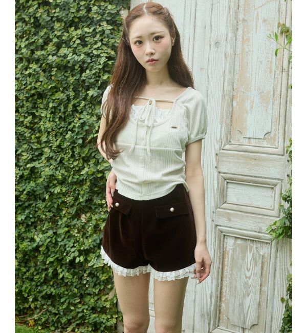  「リボンレイヤードライク半袖トップス」|Tシャツ・カットソー|