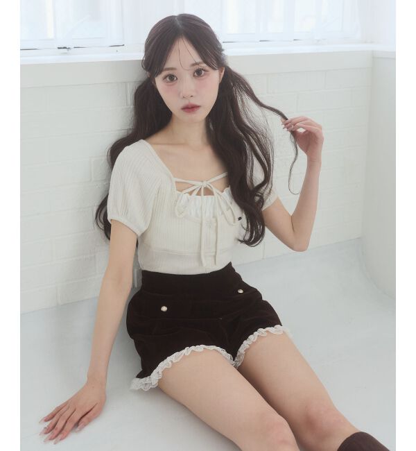  「リボンレイヤードライク半袖トップス」|Tシャツ・カットソー|