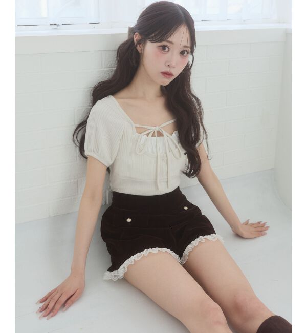  「リボンレイヤードライク半袖トップス」|Tシャツ・カットソー|