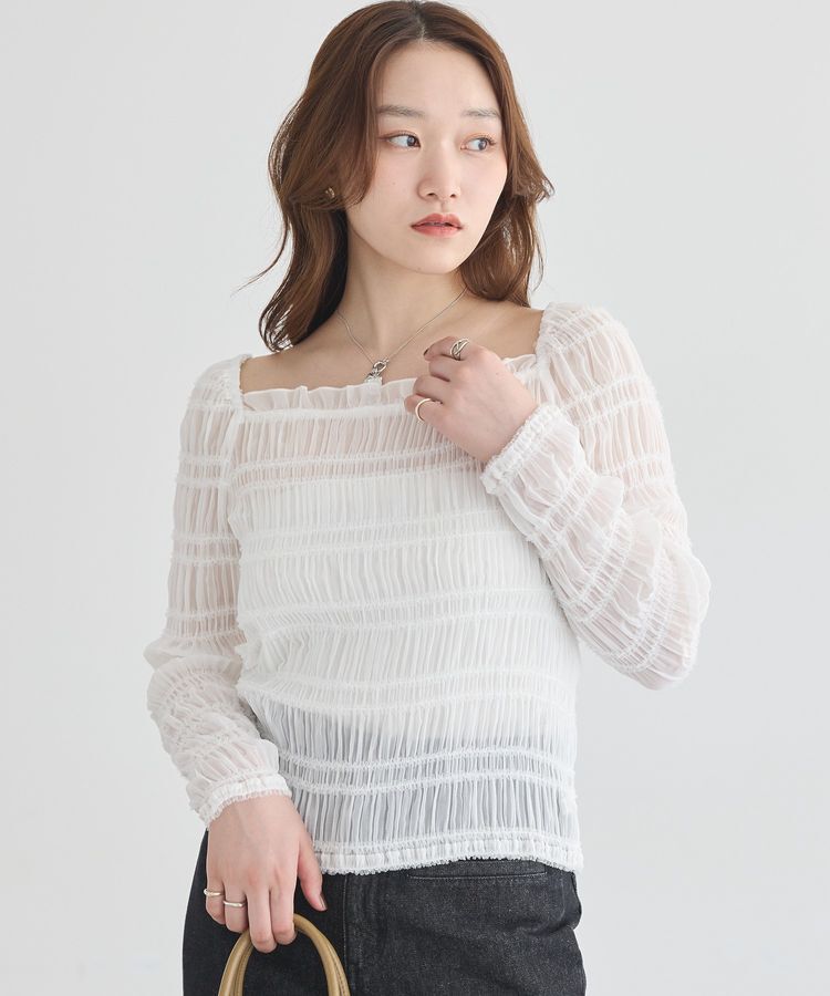 earth music&ecology「シャーリングスクエアネックプルオーバー」|Tシャツ・カットソー|