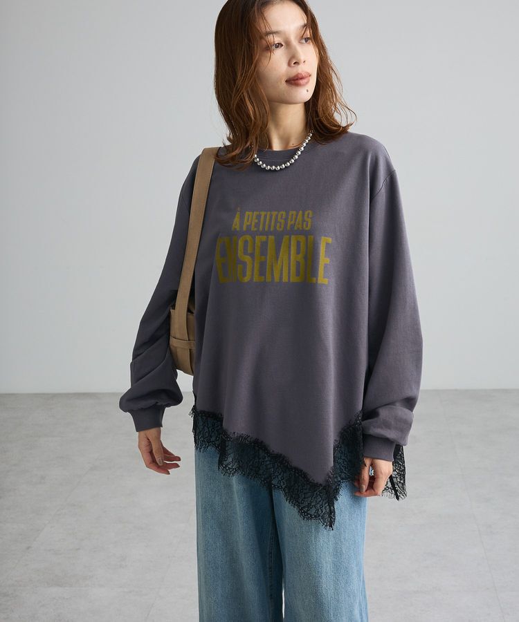 Green Parks「レースドッキングロゴ裏毛プルオーバー」|Tシャツ・カットソー|Charcoal Gray