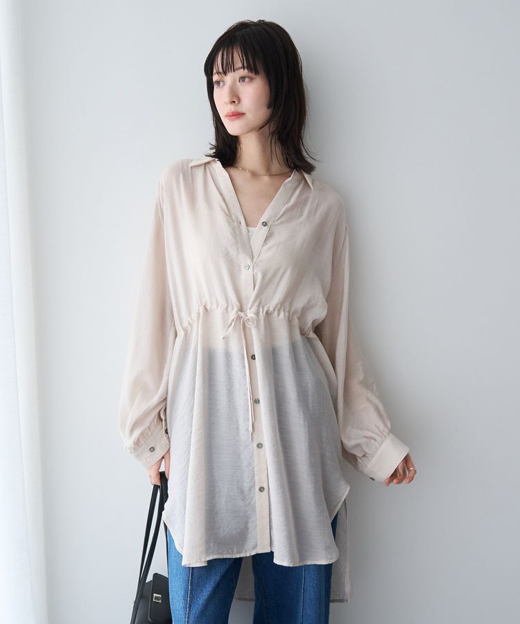 YECCA VECCA「シアー2way袖バルーンチュニック」|シャツ・ブラウス|Light beige