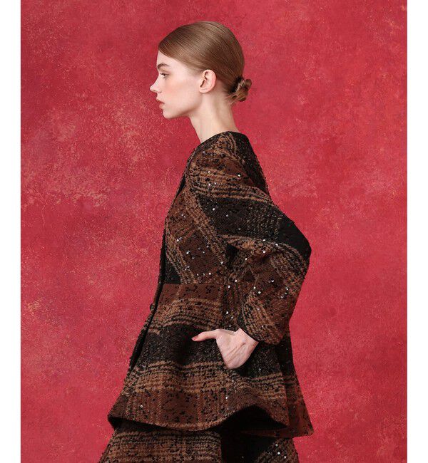 LOULOU WILLOUGHBY「スパンコールチェックコート」|ダッフルコート|