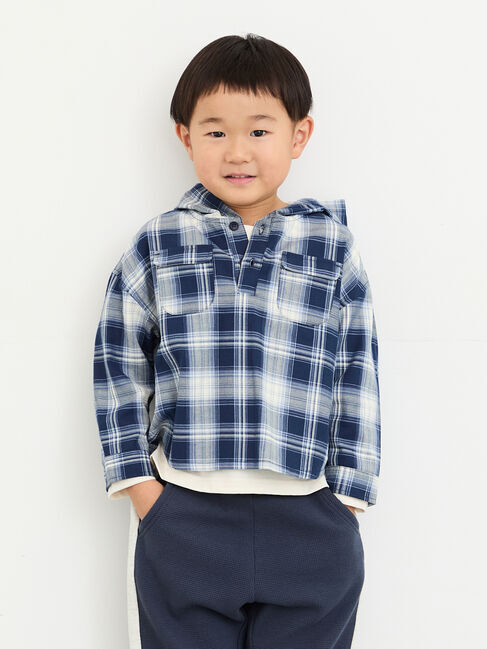 Samansa Mos2 Lagom「フード付きチェックシャツ」|シャツ・ブラウス|