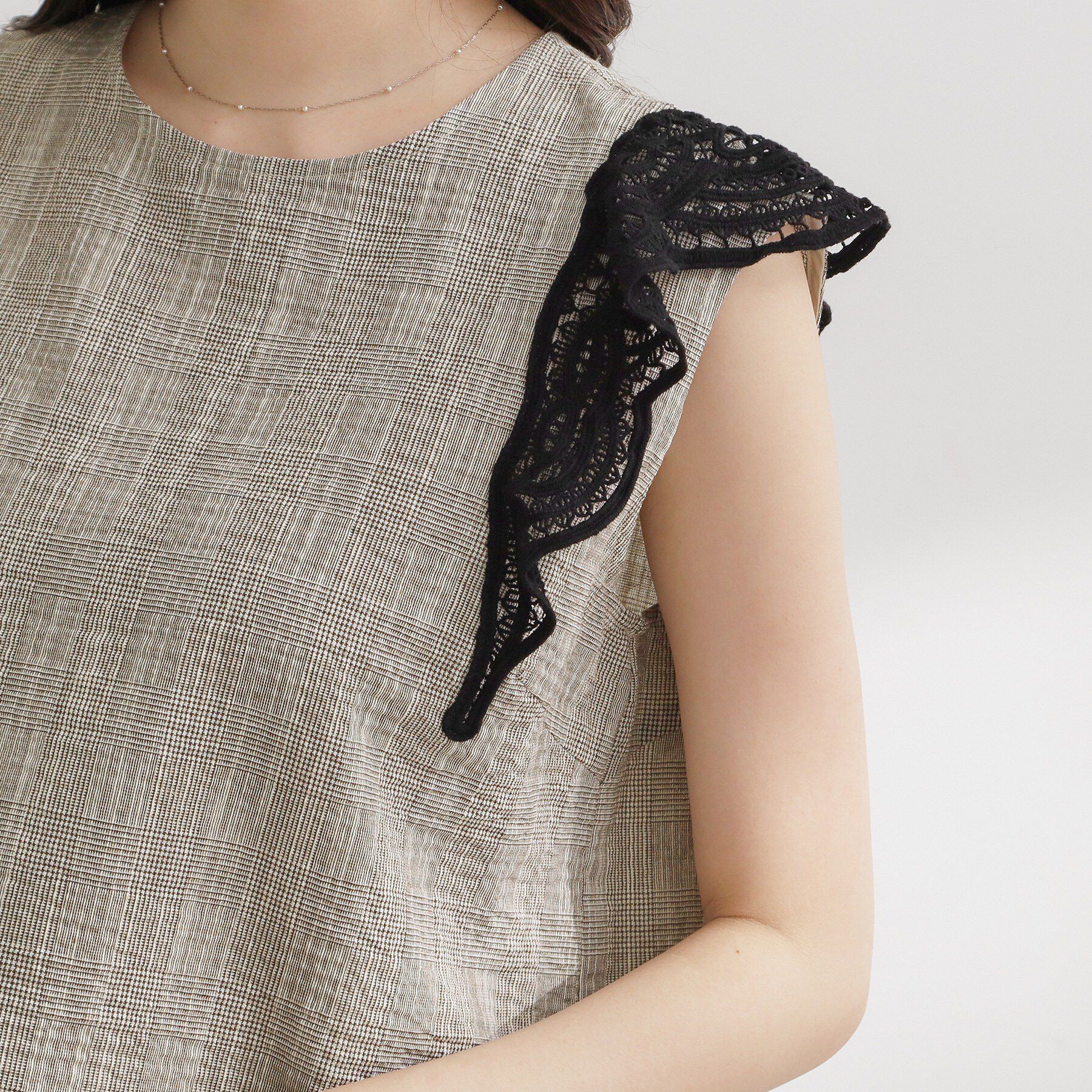 Couture broach「レーススリーブチェックブラウス」|シャツ・ブラウス|