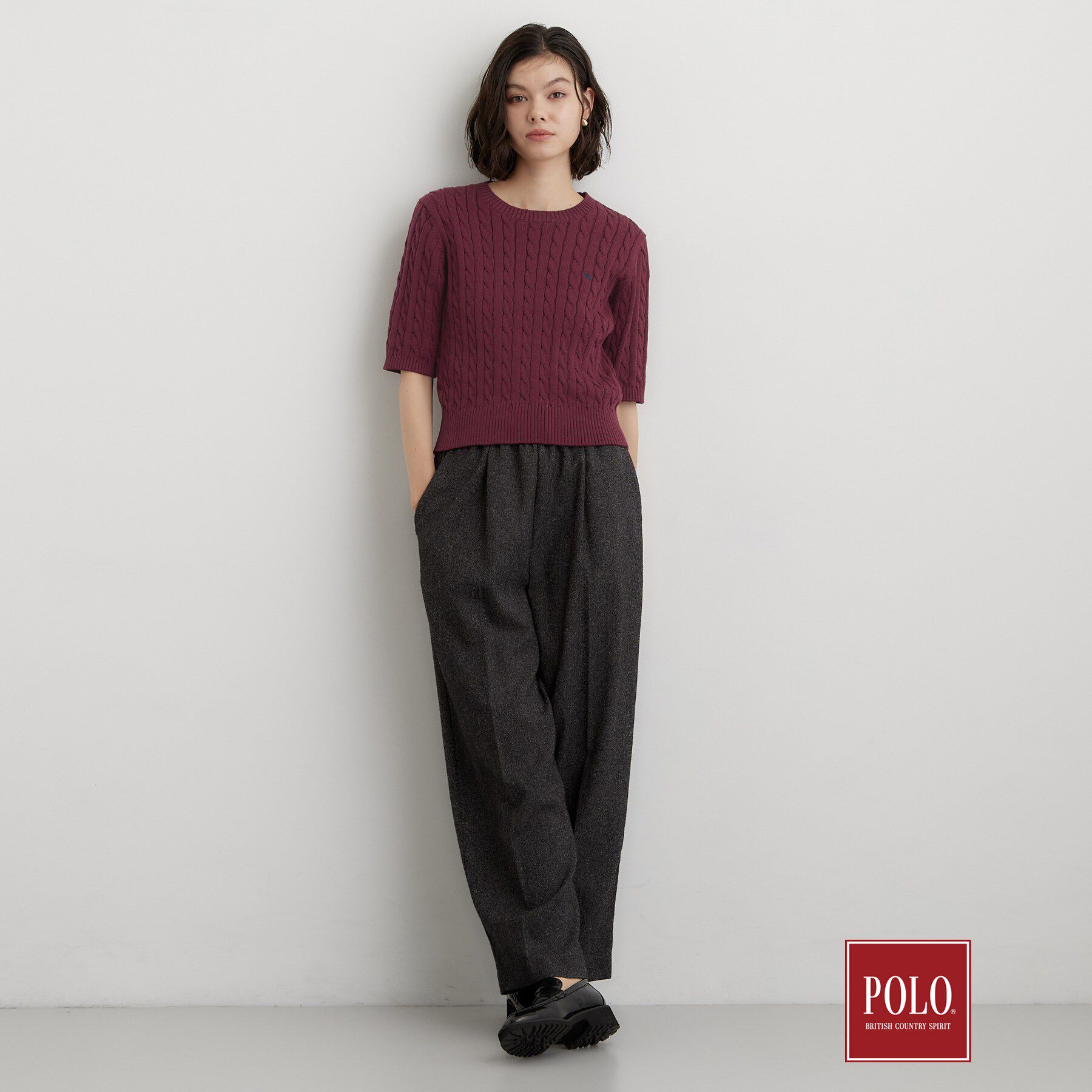 THE SHOP TK「POLO BCS/ケーブル5分袖ニット」|ニット・セーター|