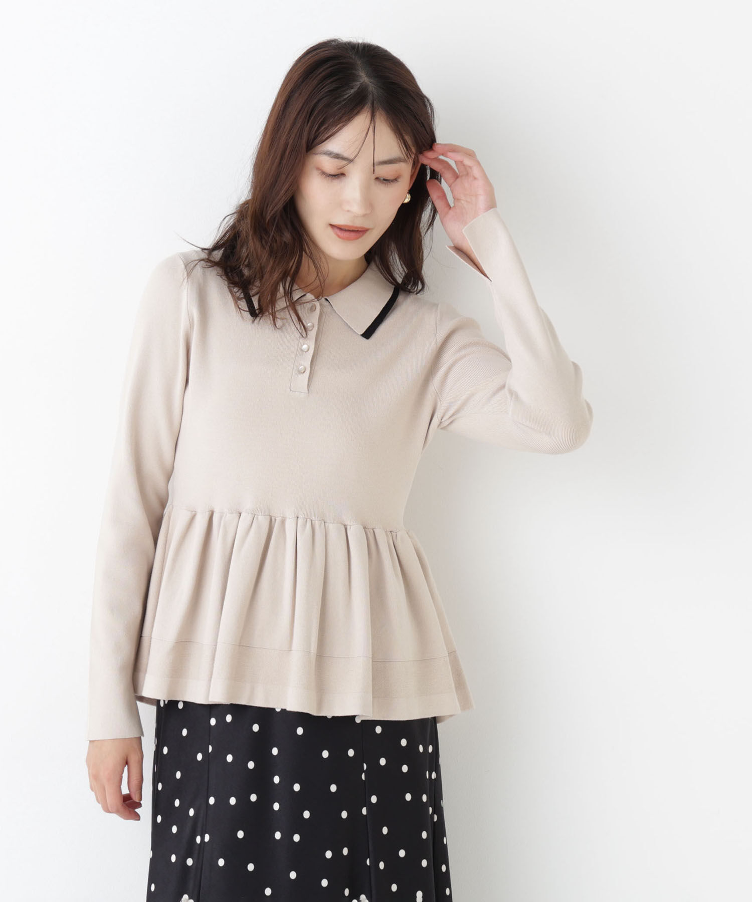  「ダブルカラーペプラムニット」|ニット・セーター|