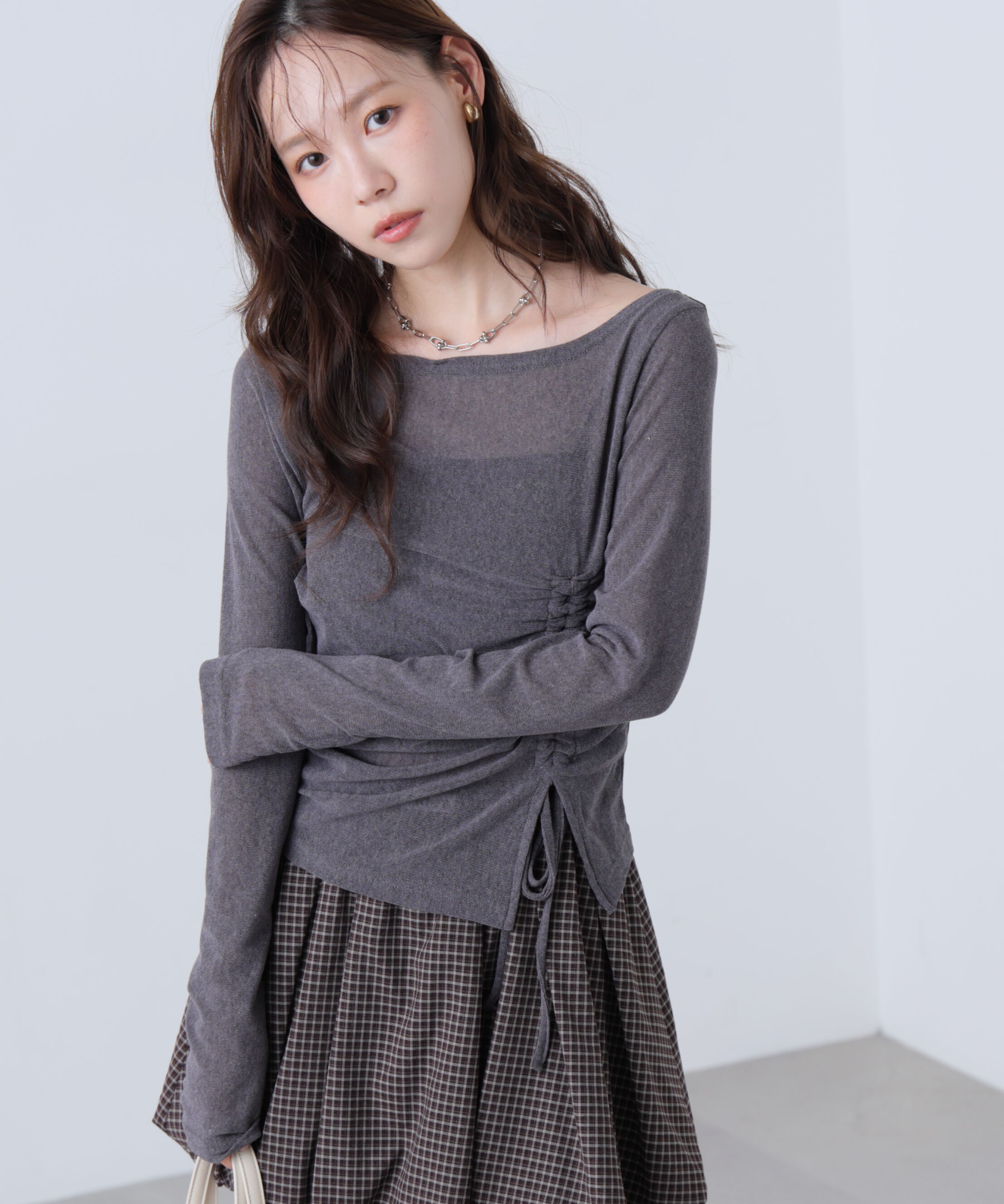  「アシメドロストチェックカットソー」|Tシャツ・カットソー|