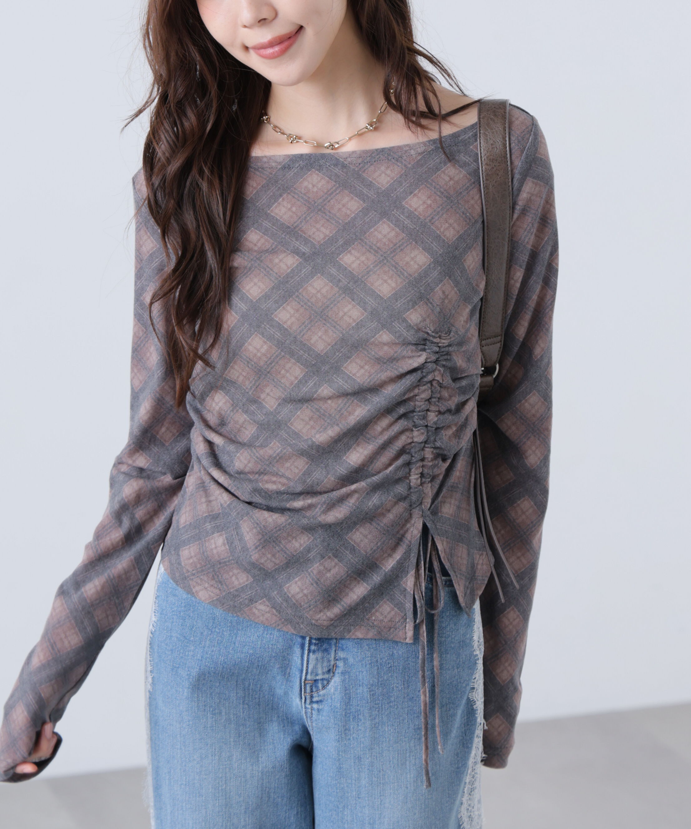  「アシメドロストチェックカットソー」|Tシャツ・カットソー|