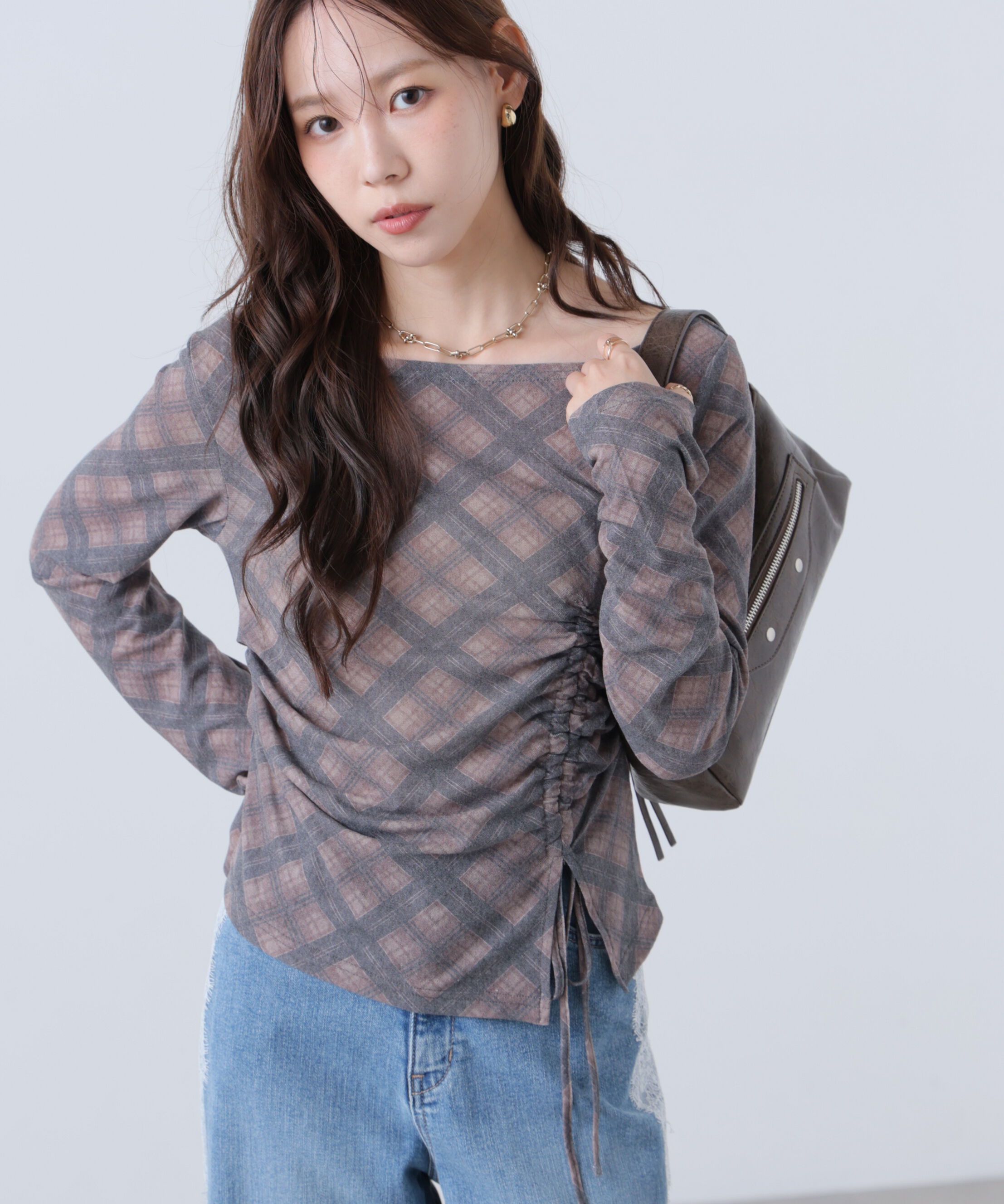  「アシメドロストチェックカットソー」|Tシャツ・カットソー|