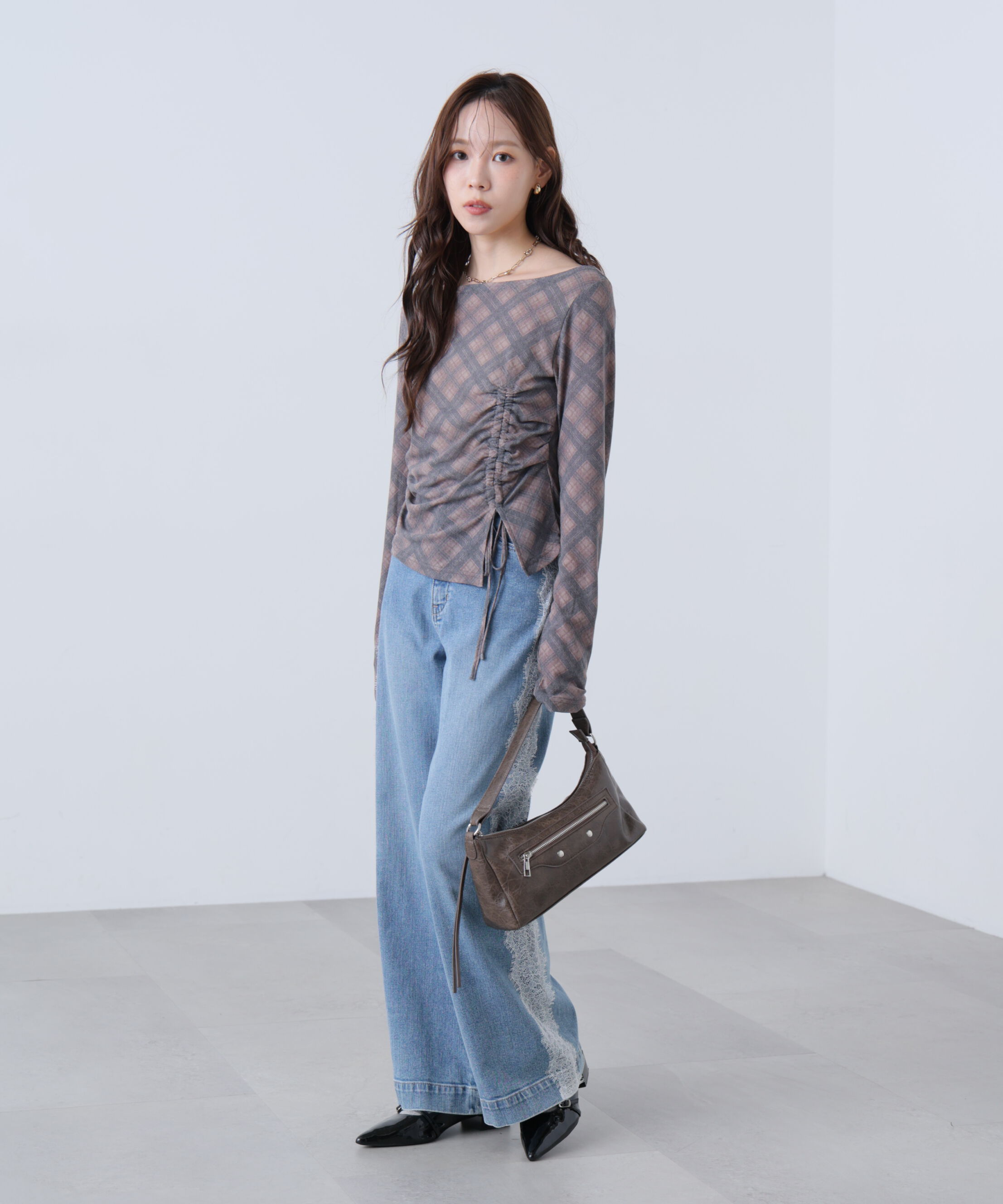  「アシメドロストチェックカットソー」|Tシャツ・カットソー|