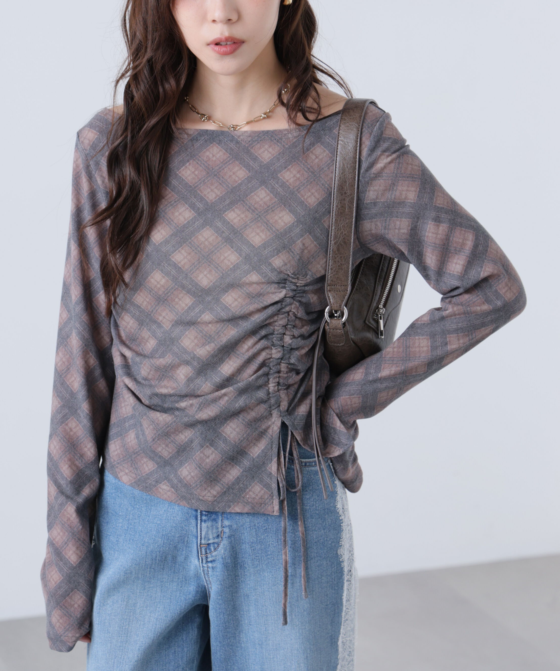  「アシメドロストチェックカットソー」|Tシャツ・カットソー|