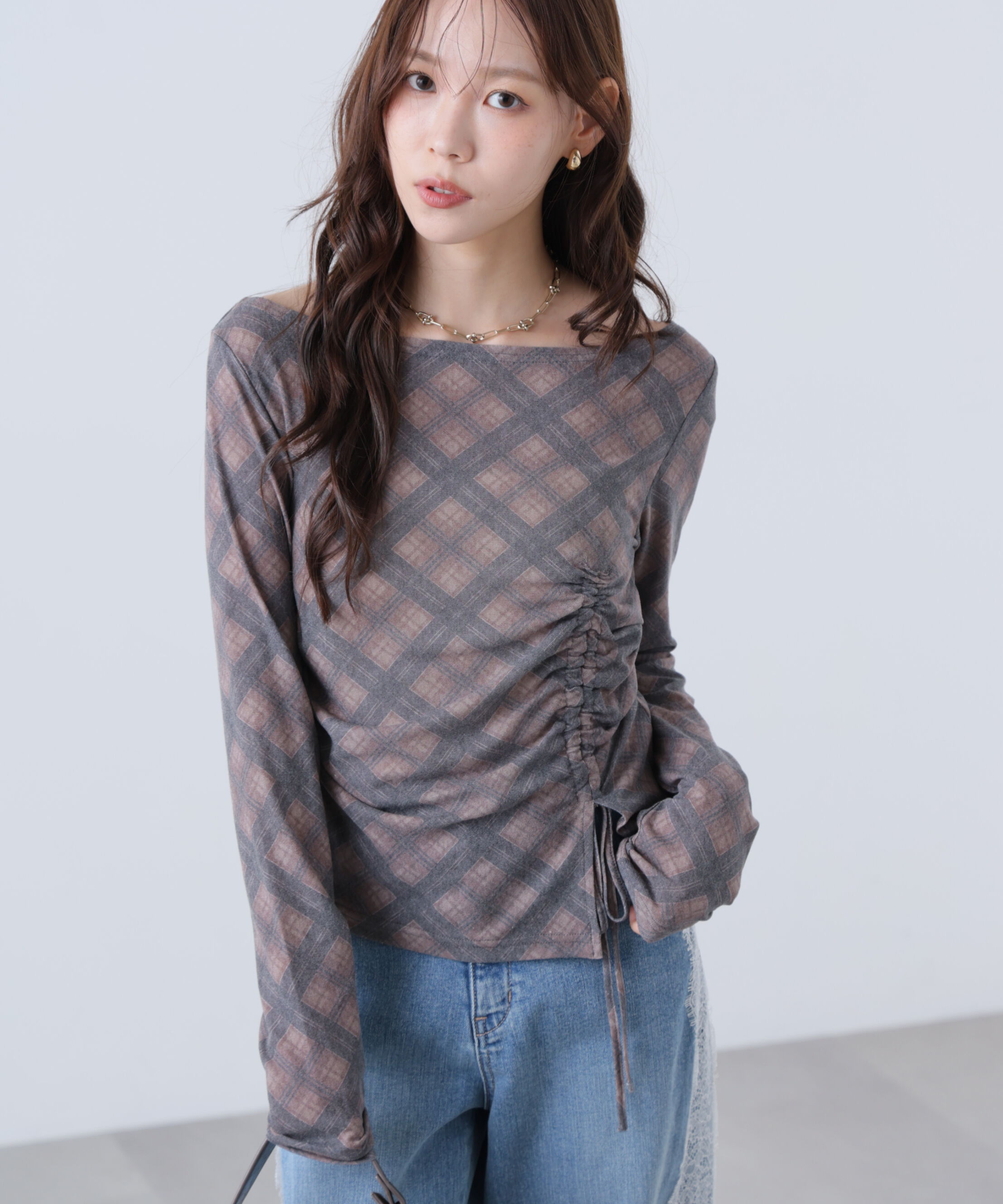  「アシメドロストチェックカットソー」|Tシャツ・カットソー|