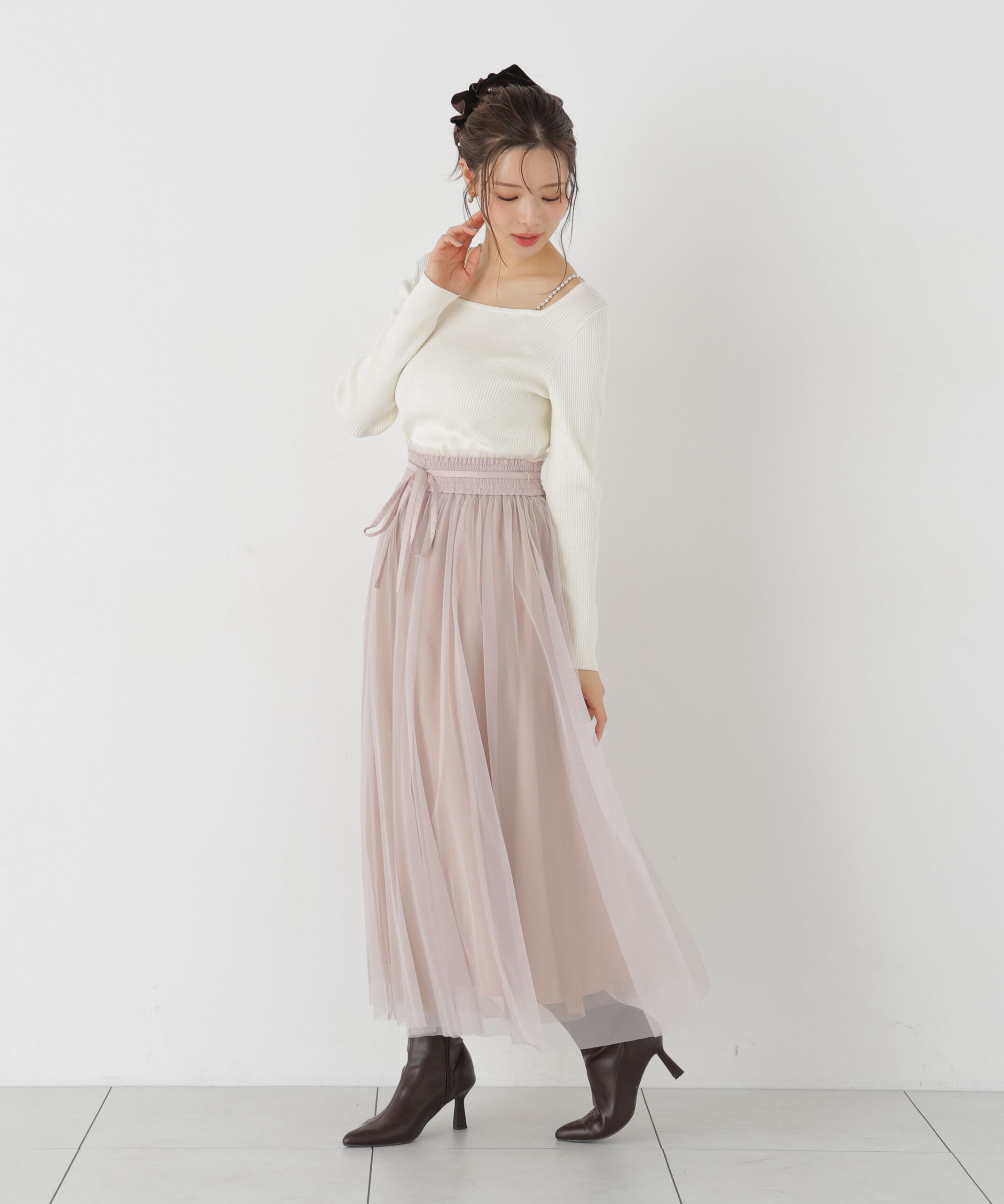 PROPORTION BODY DRESSING「＜EDIT COLOGNE＞リボン付きチュールスカート」|スカート|ベージュ