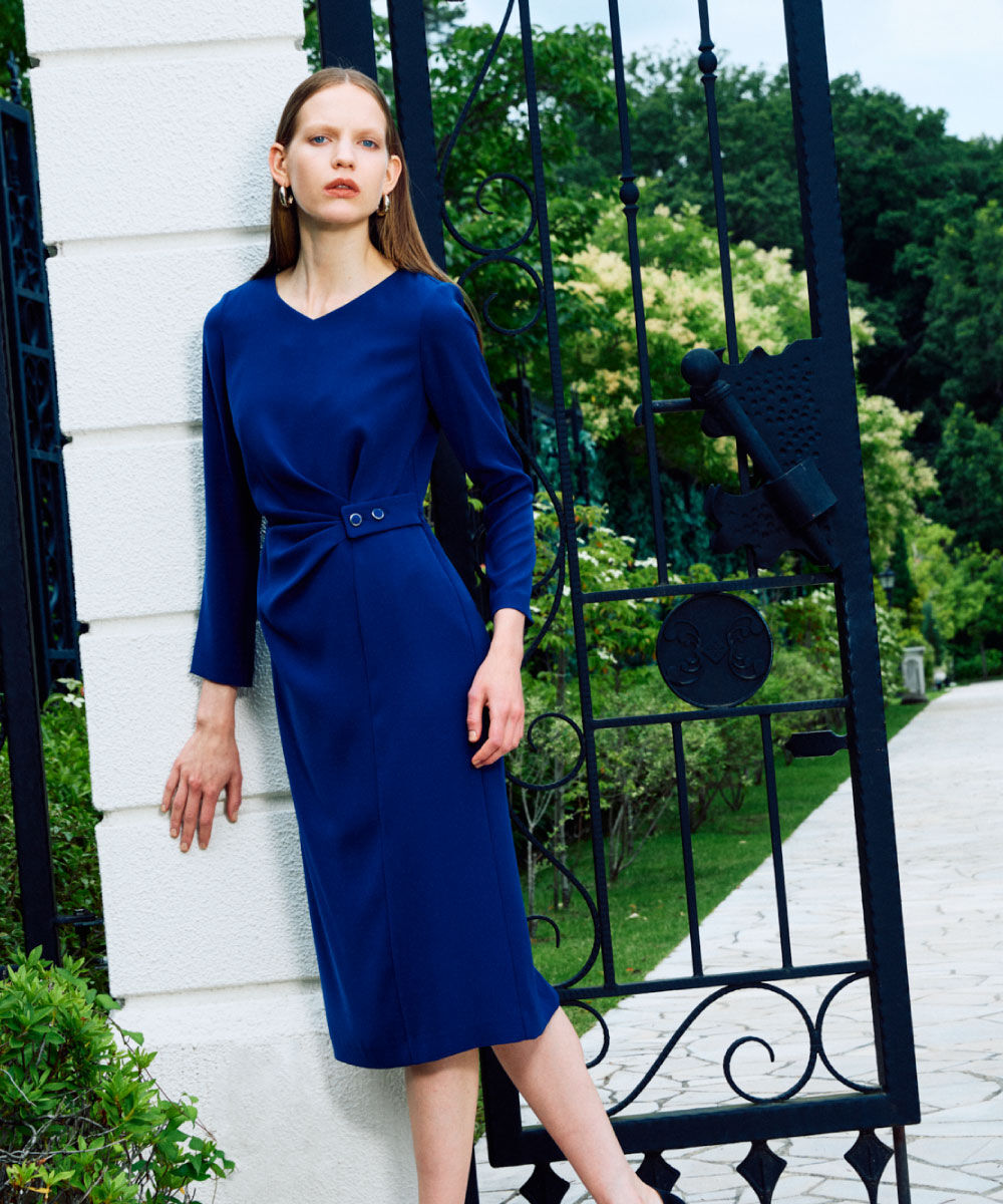  「ウエストタックボタンワンピース」|ワンピース|ブルー