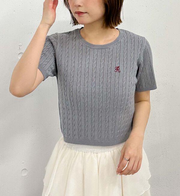 archives「ハーフスリーブロゴ刺繍ケーブルニット」|ニット・セーター|
