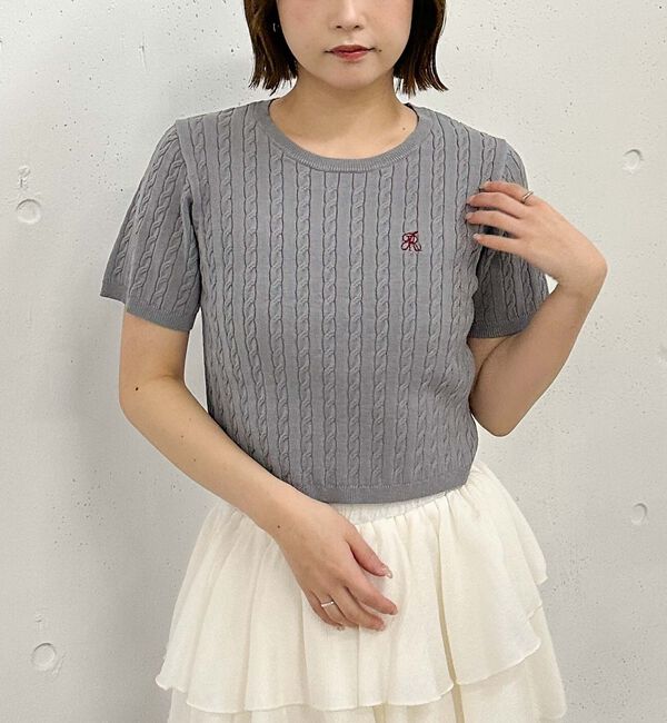 archives「ハーフスリーブロゴ刺繍ケーブルニット」|ニット・セーター|