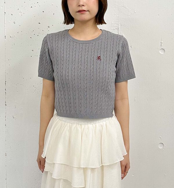 archives「ハーフスリーブロゴ刺繍ケーブルニット」|ニット・セーター|