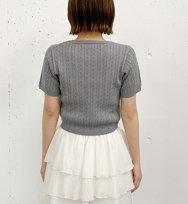 archives「ハーフスリーブロゴ刺繍ケーブルニット」|ニット・セーター|
