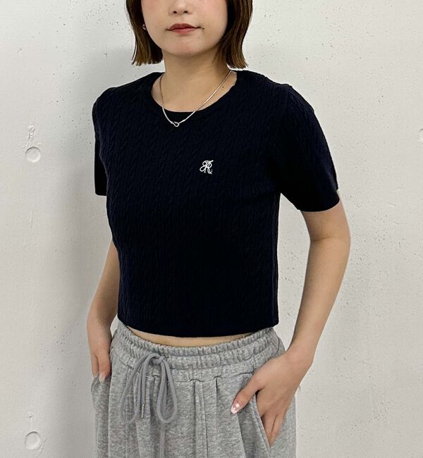archives「ハーフスリーブロゴ刺繍ケーブルニット」|ニット・セーター|