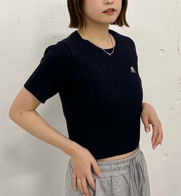 archives「ハーフスリーブロゴ刺繍ケーブルニット」|ニット・セーター|