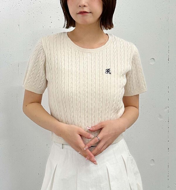 archives「ハーフスリーブロゴ刺繍ケーブルニット」|ニット・セーター|