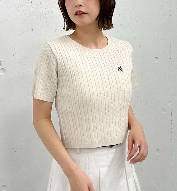 archives「ハーフスリーブロゴ刺繍ケーブルニット」|ニット・セーター|