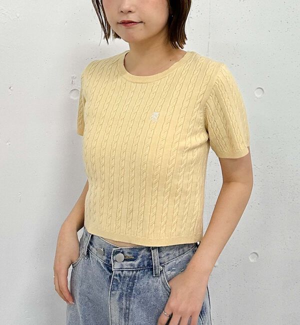 archives「ハーフスリーブロゴ刺繍ケーブルニット」|ニット・セーター|