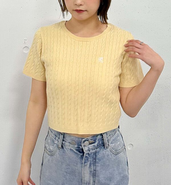 archives「ハーフスリーブロゴ刺繍ケーブルニット」|ニット・セーター|