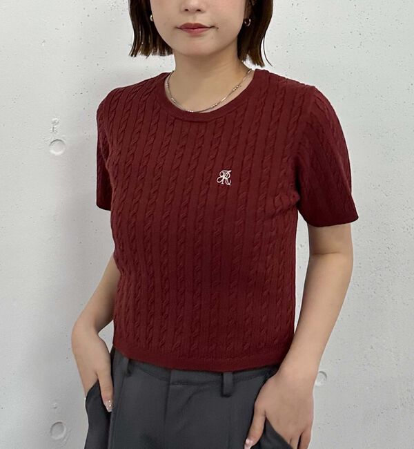 archives「ハーフスリーブロゴ刺繍ケーブルニット」|ニット・セーター|