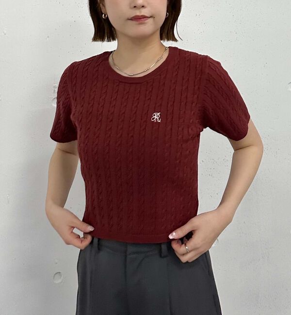 archives「ハーフスリーブロゴ刺繍ケーブルニット」|ニット・セーター|