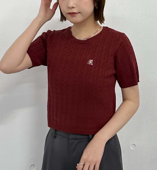 archives「ハーフスリーブロゴ刺繍ケーブルニット」|ニット・セーター|