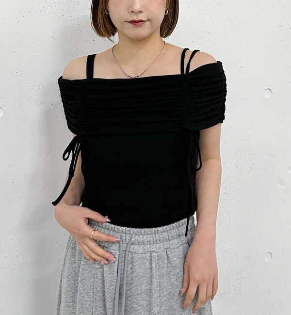 archives「ドロストオフショルカットＴＯＰＳ」|タンクトップ|BLACK