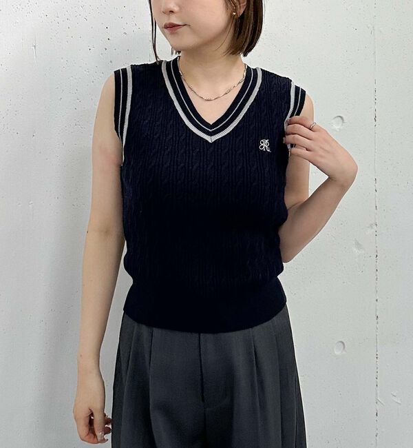 archives「ロゴ刺繍ラインケーブルニットベスト」|ニット・セーター|NAVY