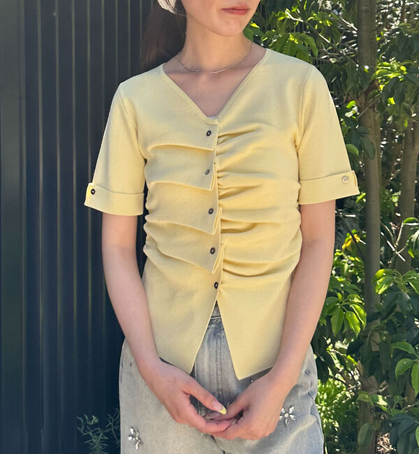 archives「【ＯＮかわ】ハーフスリーブタックボタンニットプルオーバー」|ニット・セーター|YELLOW